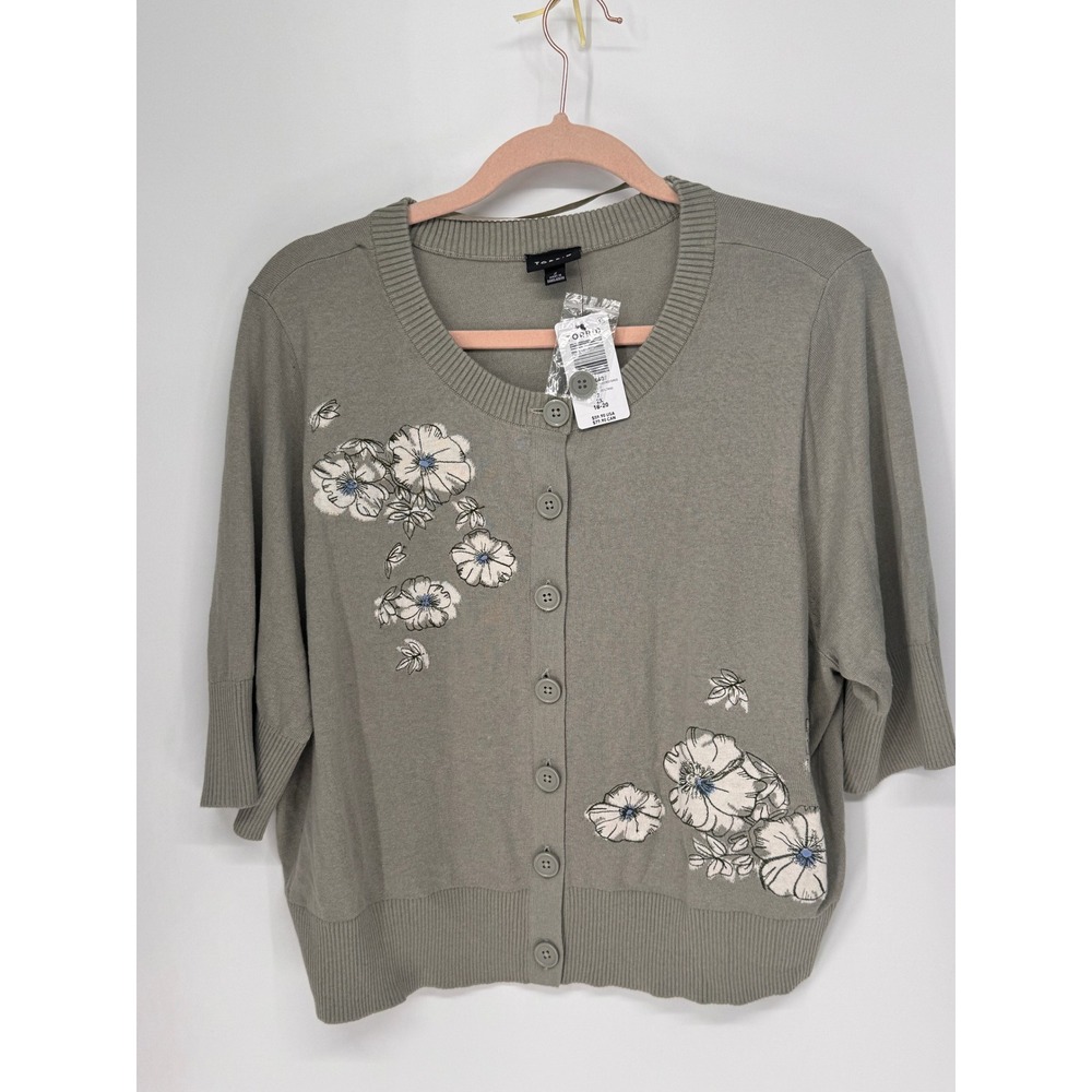 Torrid Shrug Womens 2X Sage Green NWT Floral Embroidered Button Front Cardigan